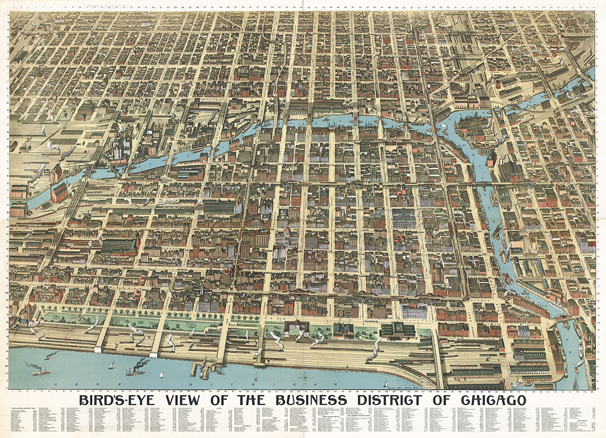 1800'S MAP BIRD'S EYE THE CITY OF CHICAGO ILLINOIS USA VINTAGE POSTER REPRO 