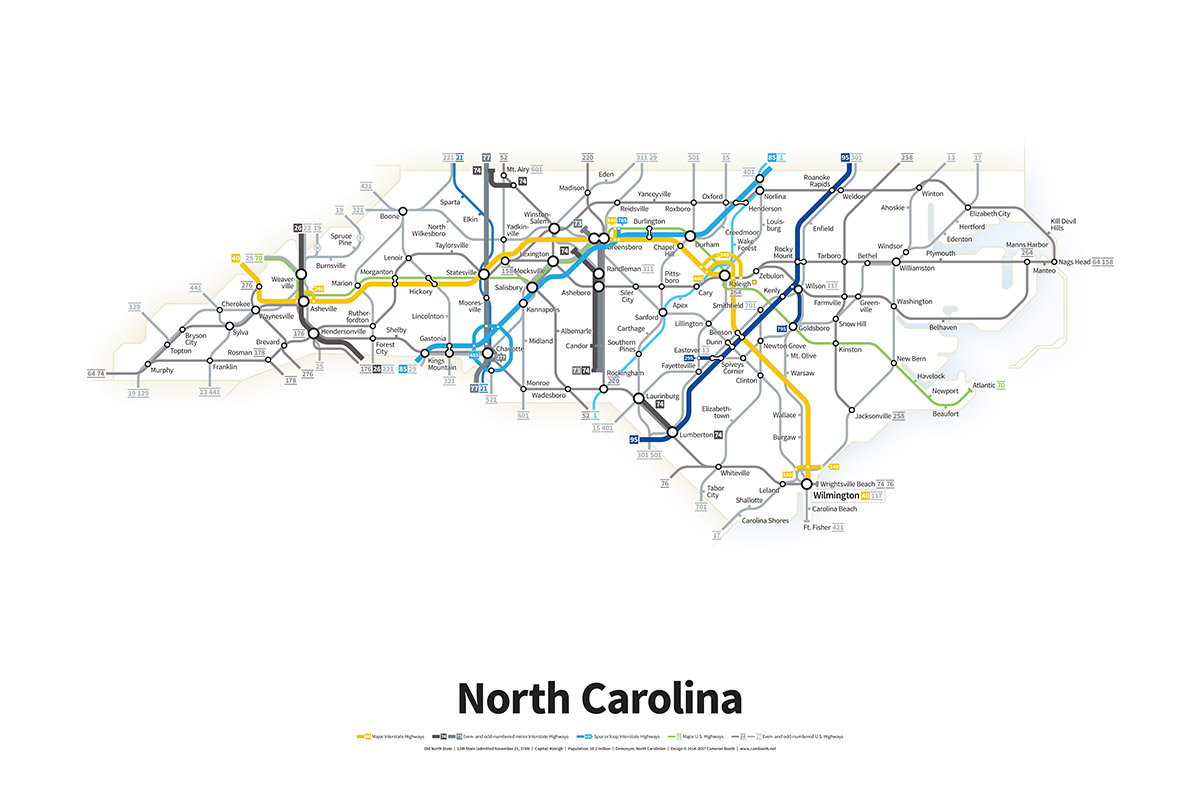 Highways Of The Usa North Carolina Transit Maps Store