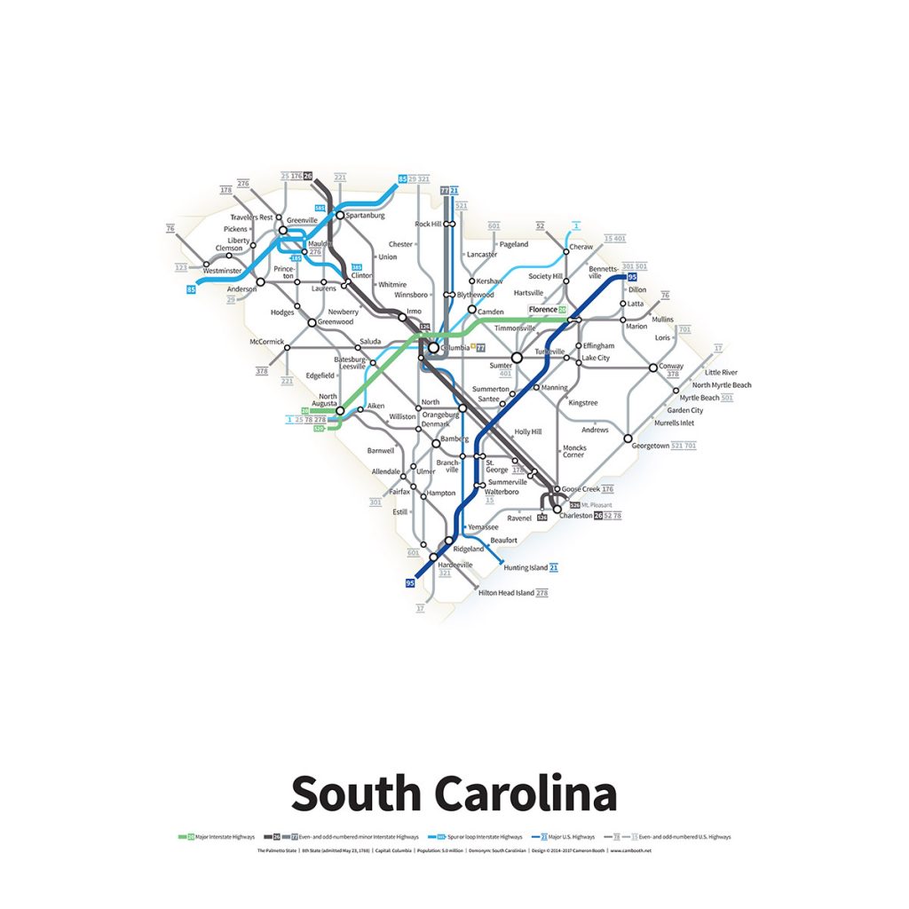 Highways Of The USA South Carolina Transit Maps Store   Highways SouthCarolina 01 1200px 1024x1024 