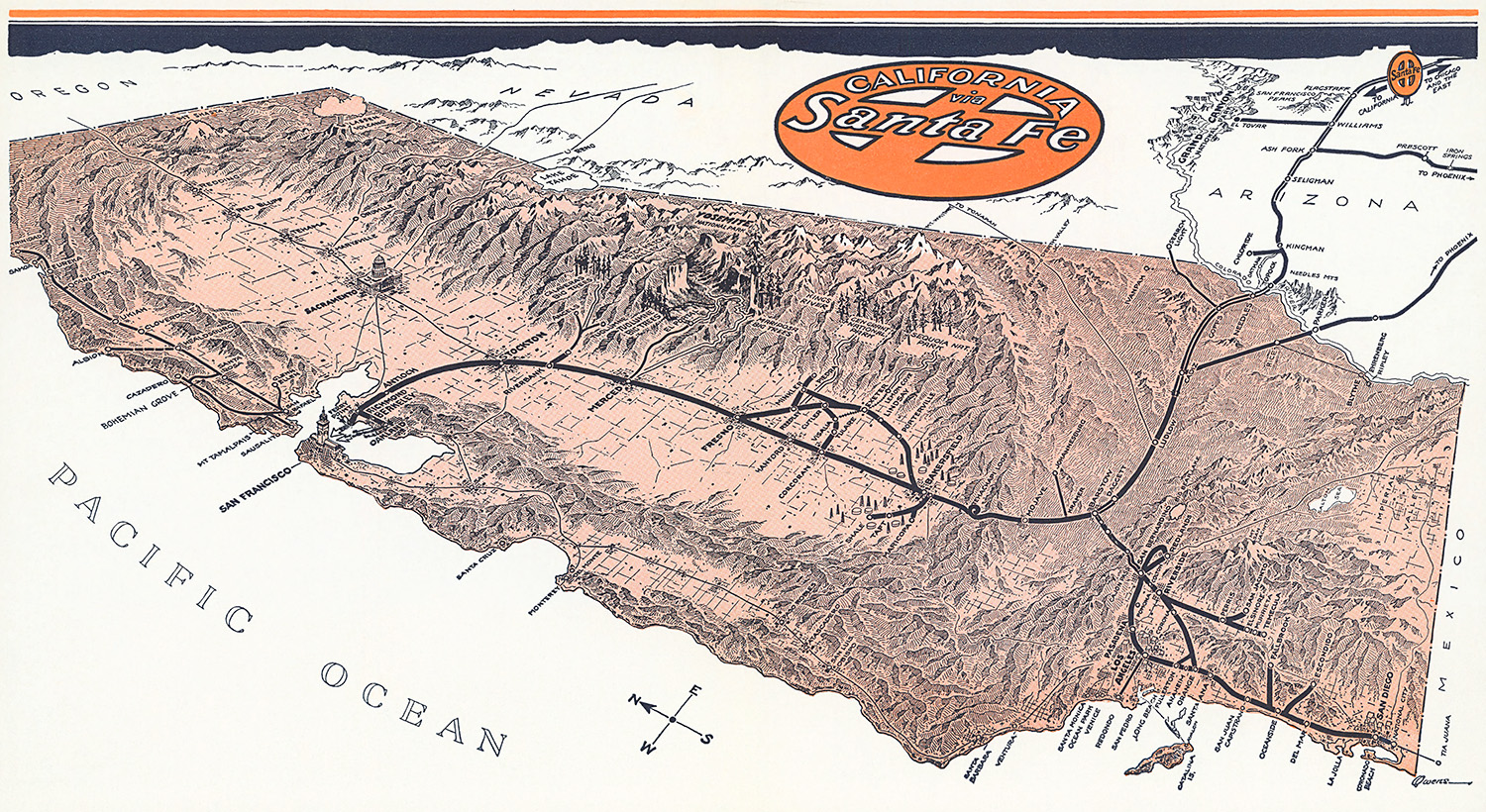 Santa Fe Rr Map 1935 Map Of Atchison, Topeka & Santa Fe Lines In California – Transit Maps  Store