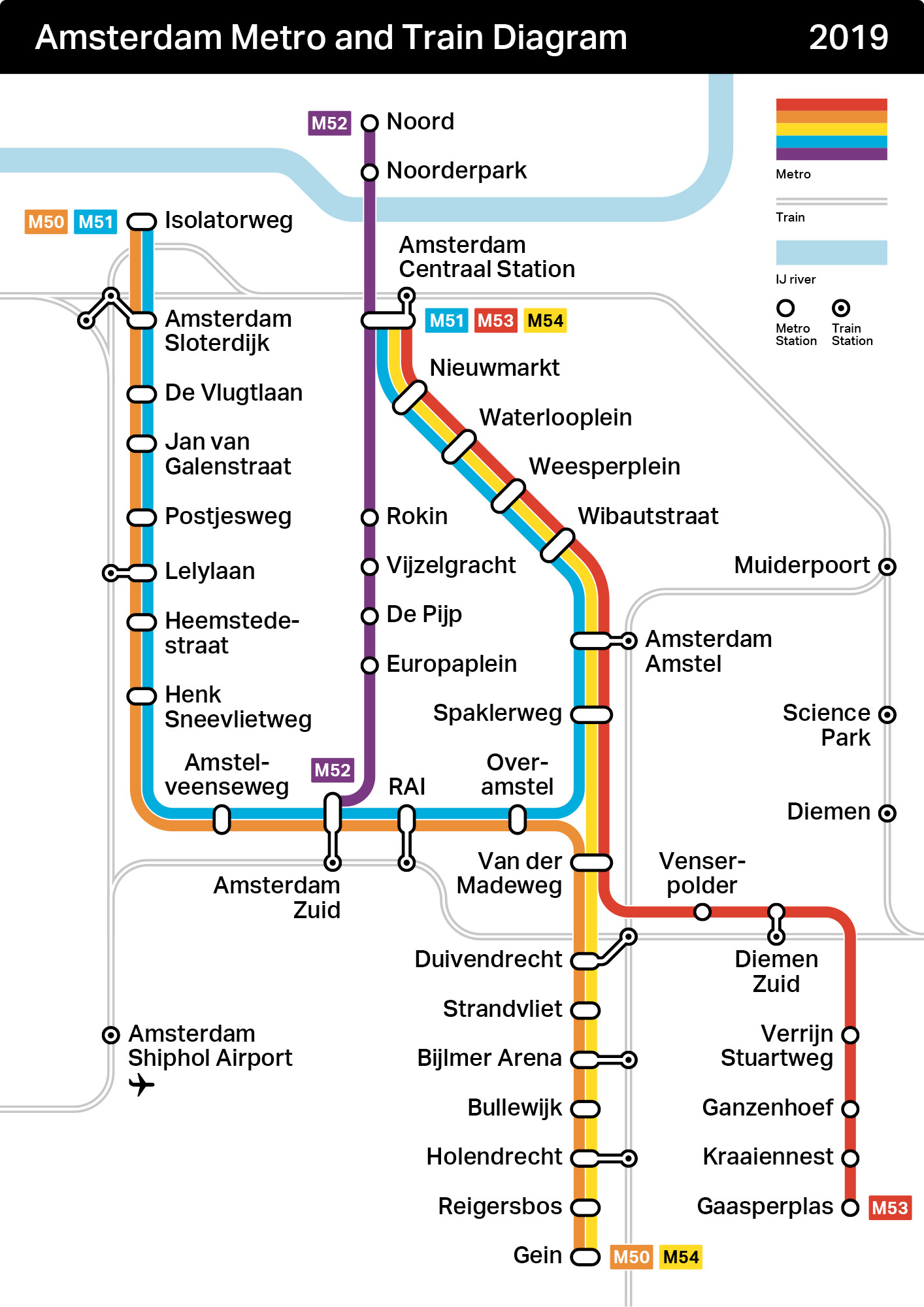 Transit Maps: Unofficial Map: Amsterdam Metro And Rail Map, 2019 By ...